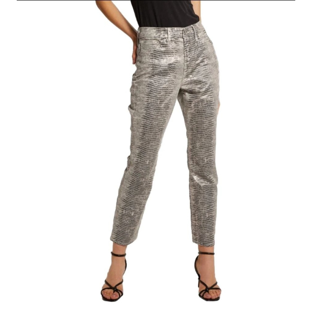 Good American Silver Snake Print Straight Leg Pants Size 10